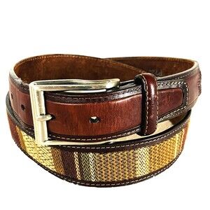 Brighton Embroidered Belt Stripe Fabric Laced Leather Southwestern 36 Fits 33-37
